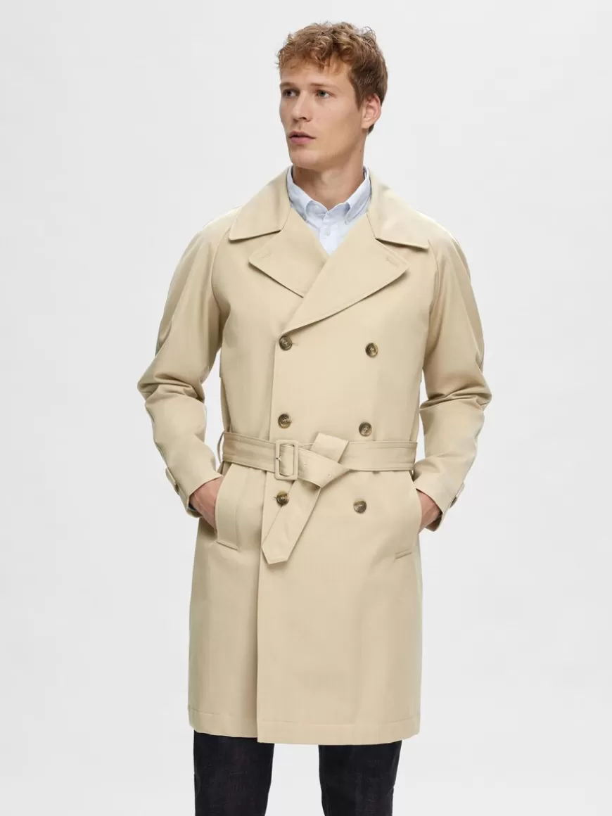 SELECTED DOBBELTSPENT TRENCHCOAT Beige New