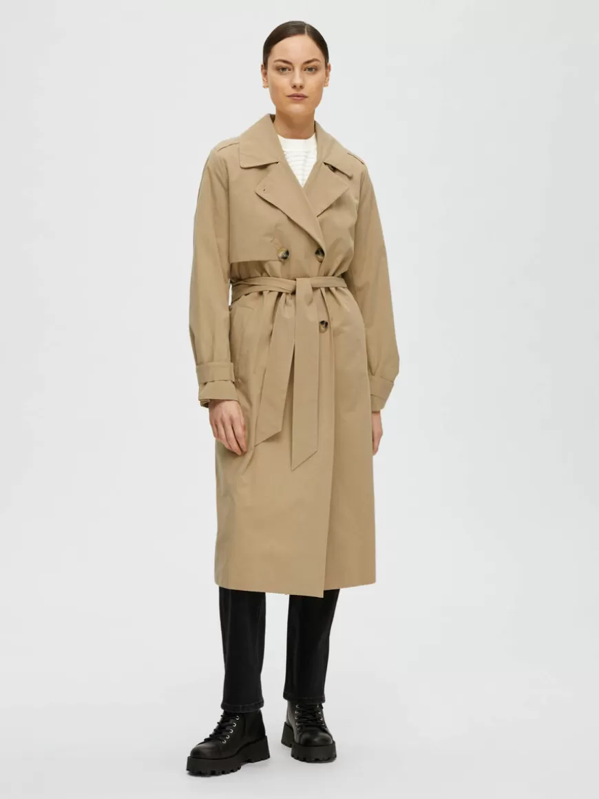 SELECTED DOBBELTSPENT TRENCHCOAT Brown Best