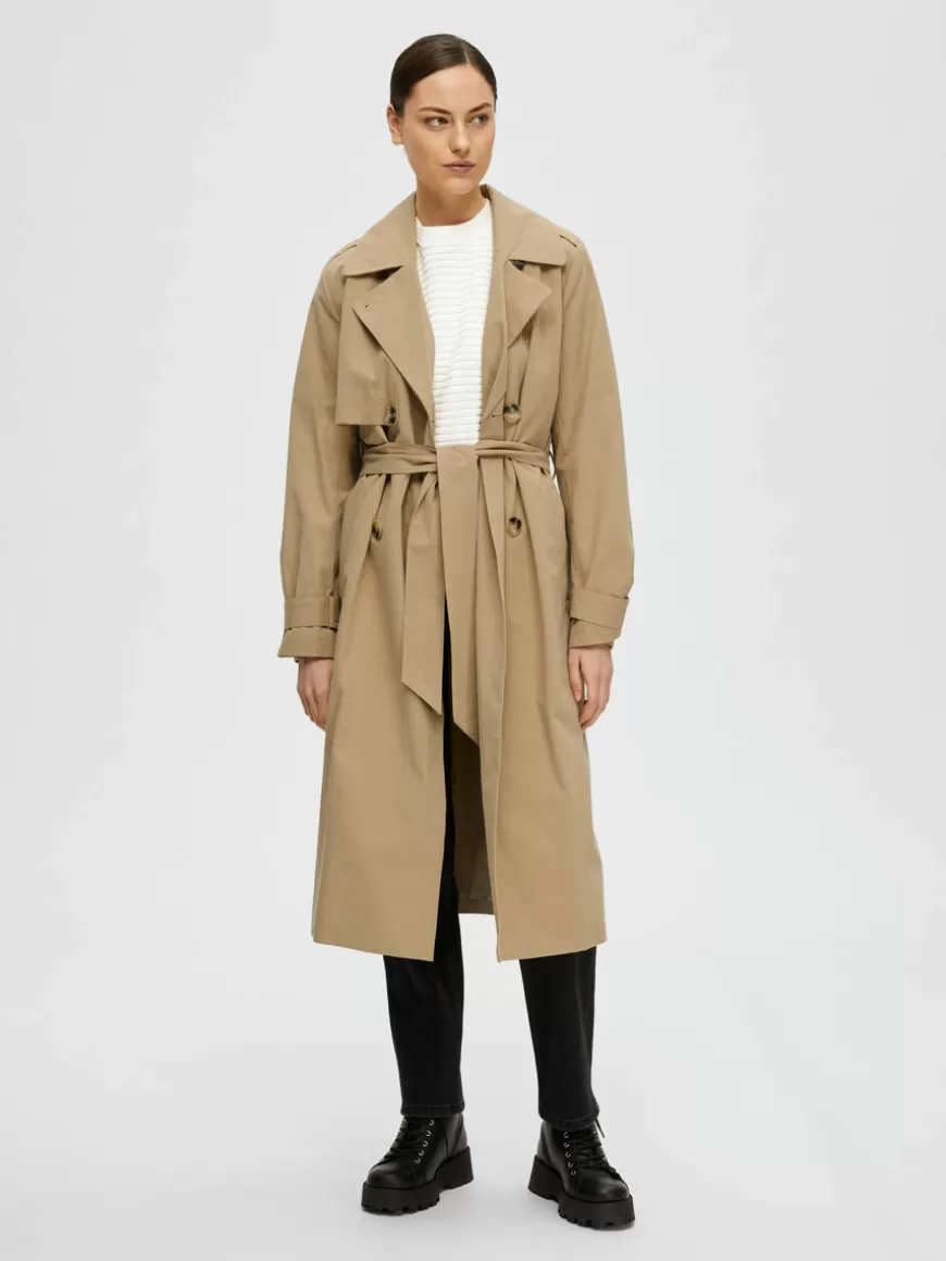 SELECTED DOBBELTSPENT TRENCHCOAT Brown Best