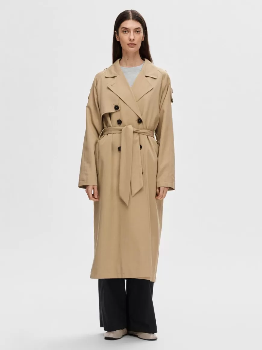 SELECTED DOBBELTSPENT TRENCHCOAT Brown Cheap