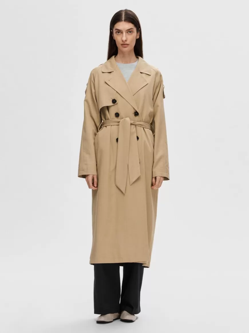 SELECTED DOBBELTSPENT TRENCHCOAT Brown Cheap