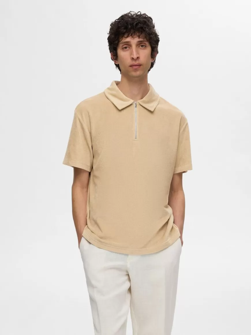 SELECTED FROTTÉ POLOSKJORTE Beige Best