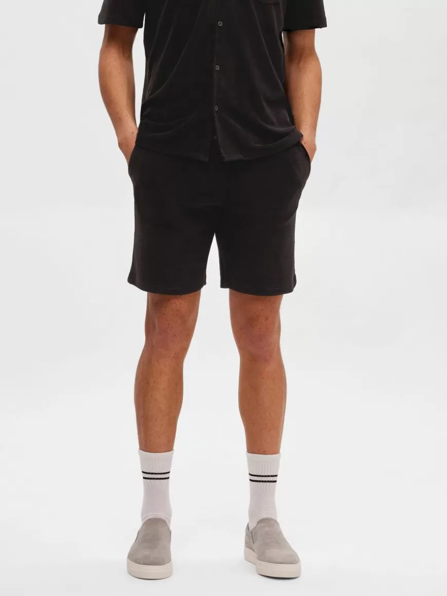 SELECTED FROTTÉ SHORTS Black Store