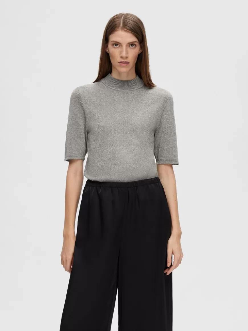 SELECTED GLITTER STRIKKET TOPP Grey Online