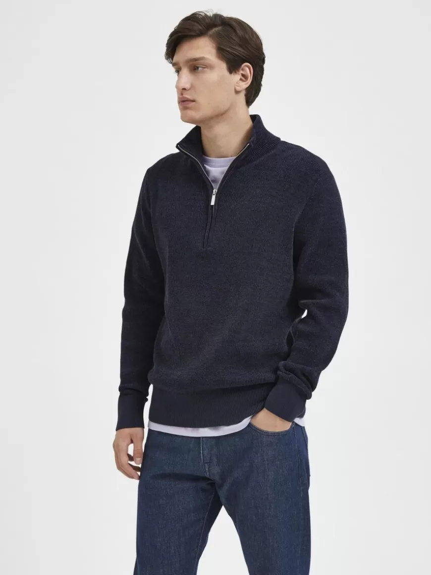 SELECTED HALF ZIP PULLOVER Blue Hot