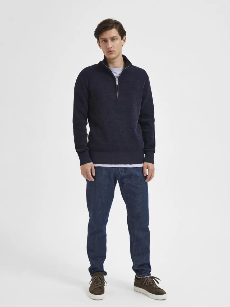 SELECTED HALF ZIP PULLOVER Blue Hot