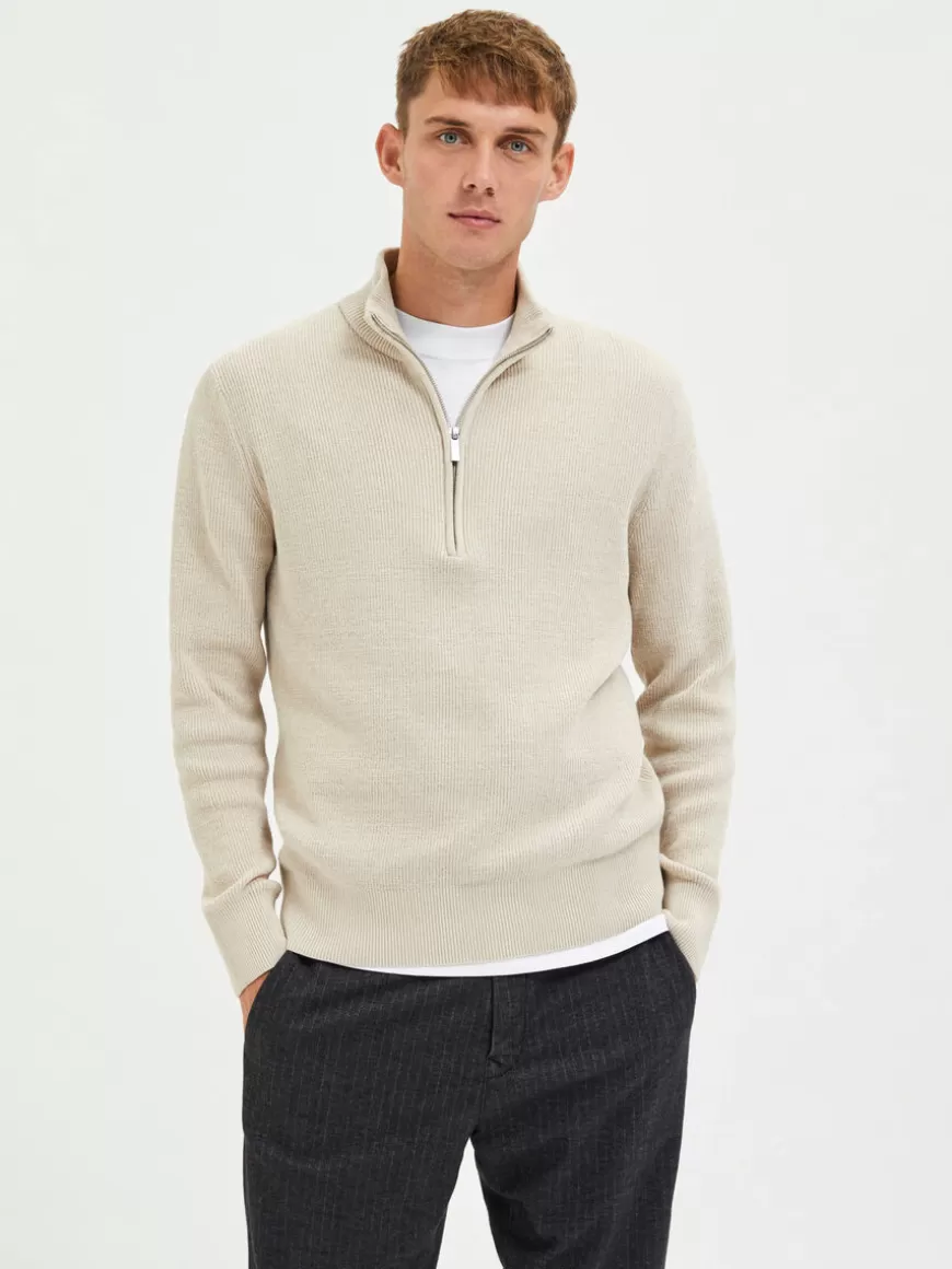 SELECTED HALF ZIP PULLOVER Beige Online