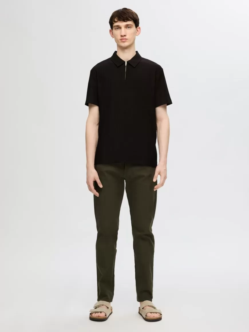 SELECTED HALV GLIDELÅS PLISSÉ POLOSKJORTE Black Fashion