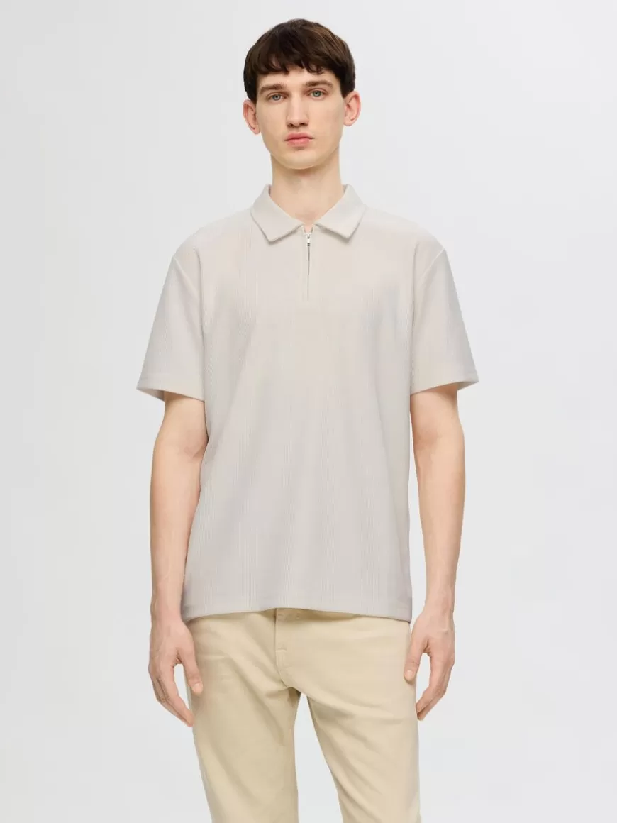 SELECTED HALV GLIDELÅS PLISSÉ POLOSKJORTE Beige Cheap