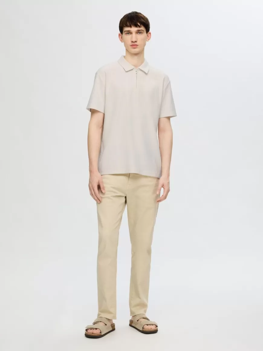 SELECTED HALV GLIDELÅS PLISSÉ POLOSKJORTE Beige Cheap