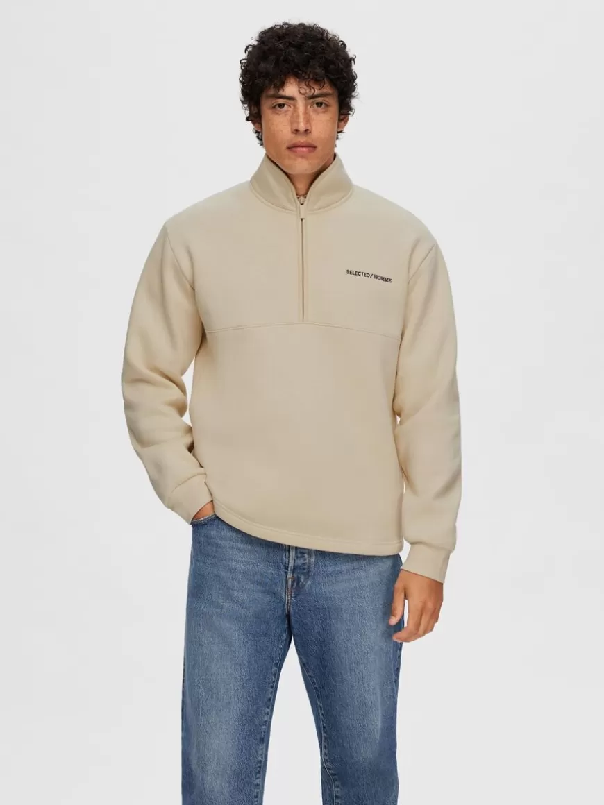 SELECTED HALV GLIDELÅS PULLOVER Beige Sale