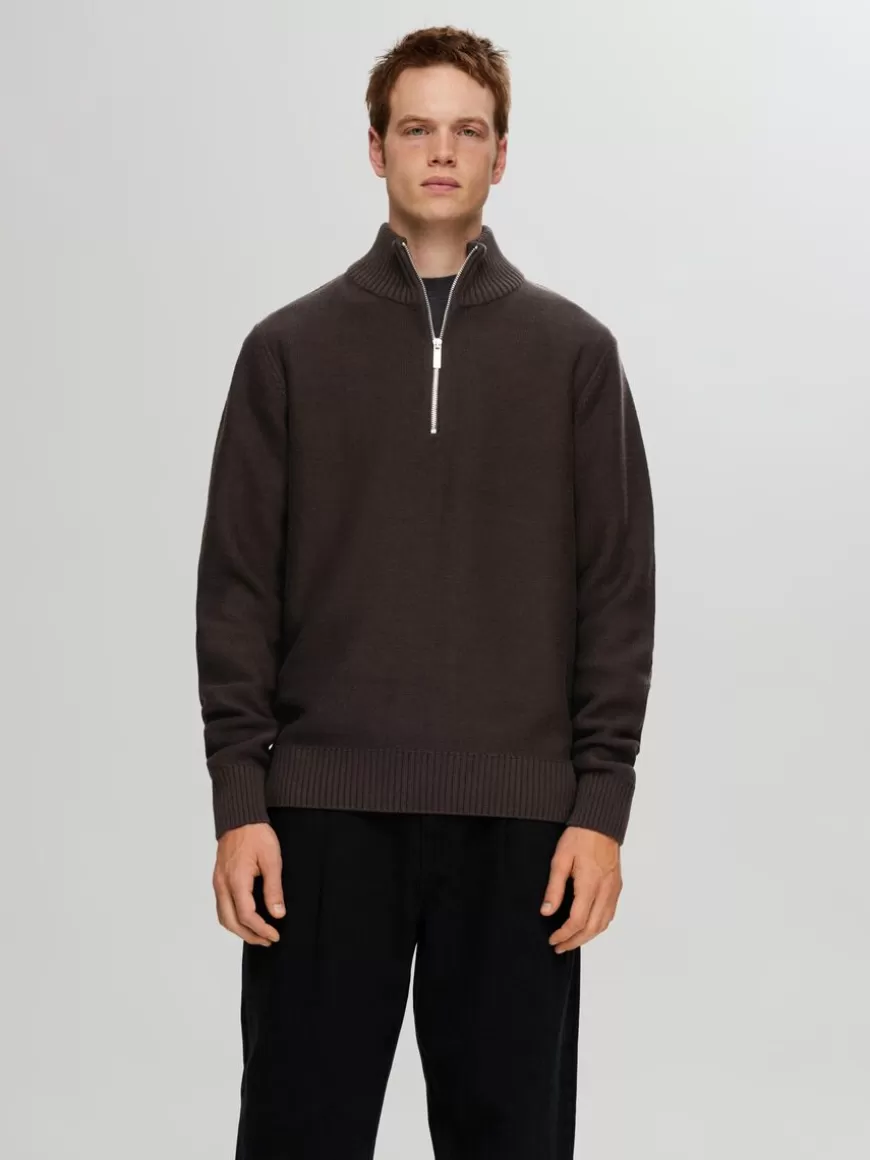 SELECTED HALV GLIDELÅS PULLOVER Brown Discount