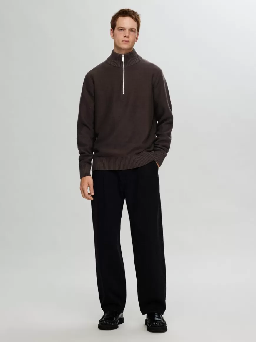 SELECTED HALV GLIDELÅS PULLOVER Brown Discount