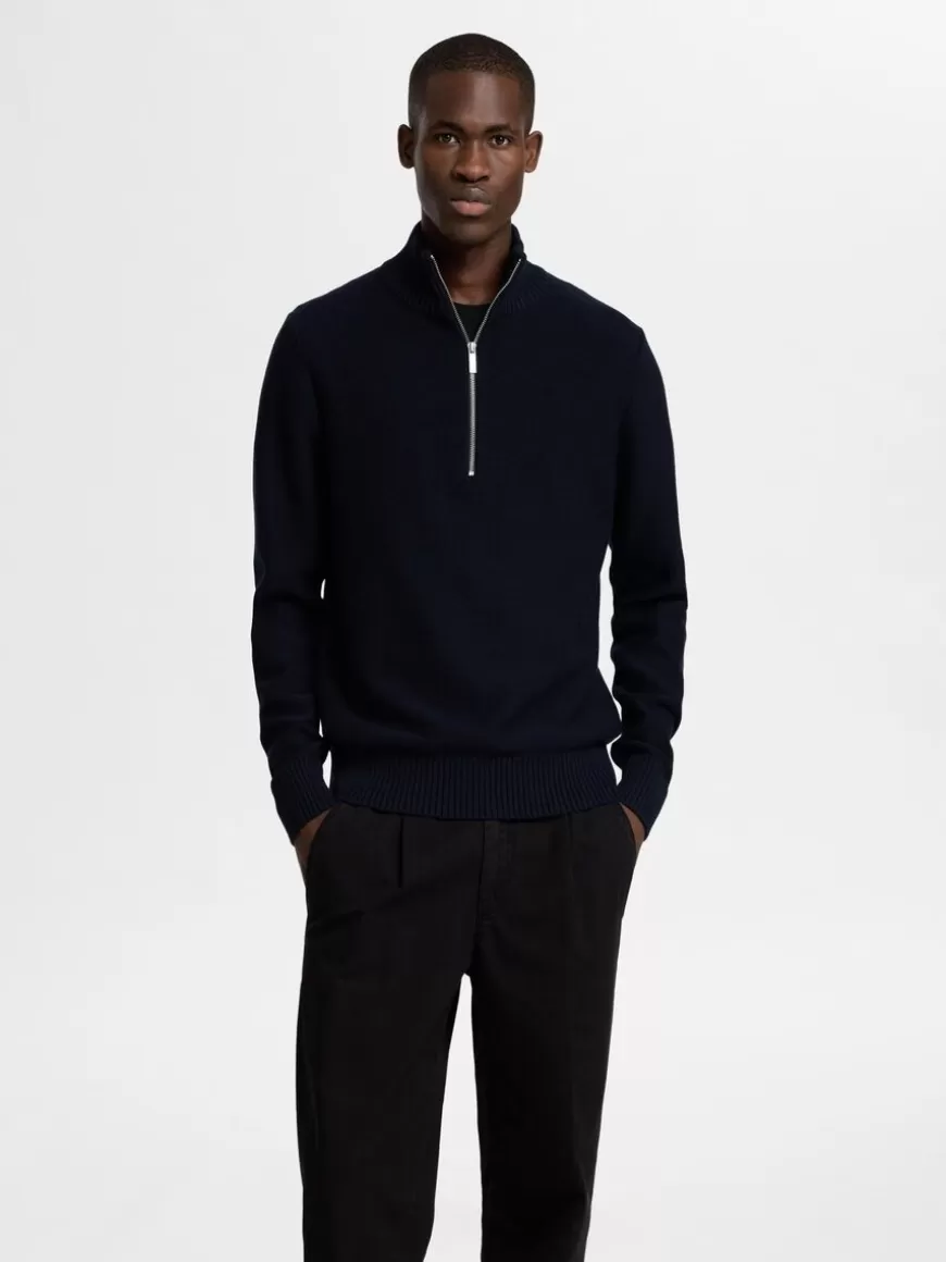 SELECTED HALV GLIDELÅS PULLOVER Blue Discount