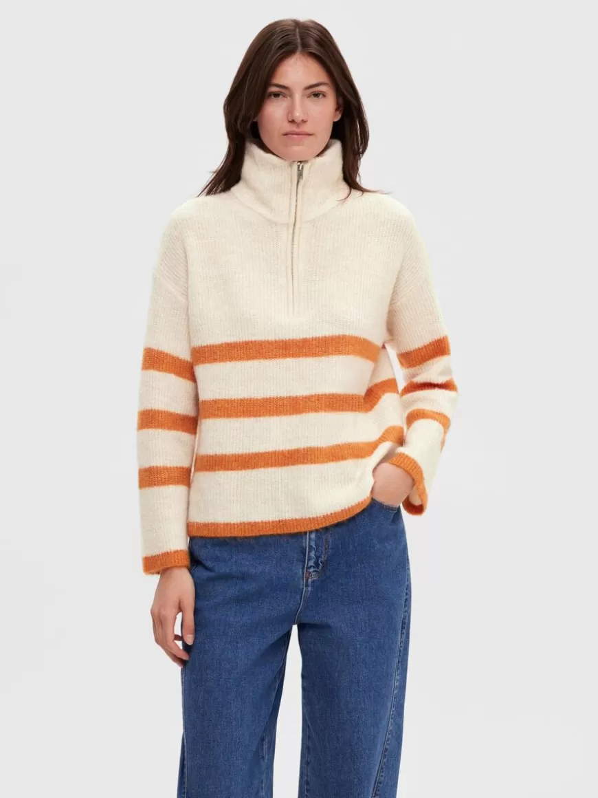 SELECTED HALV GLIDELÅS PULLOVER Beige Sale