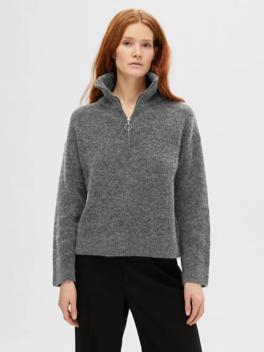 SELECTED HALV GLIDELÅS PULLOVER Grey Best