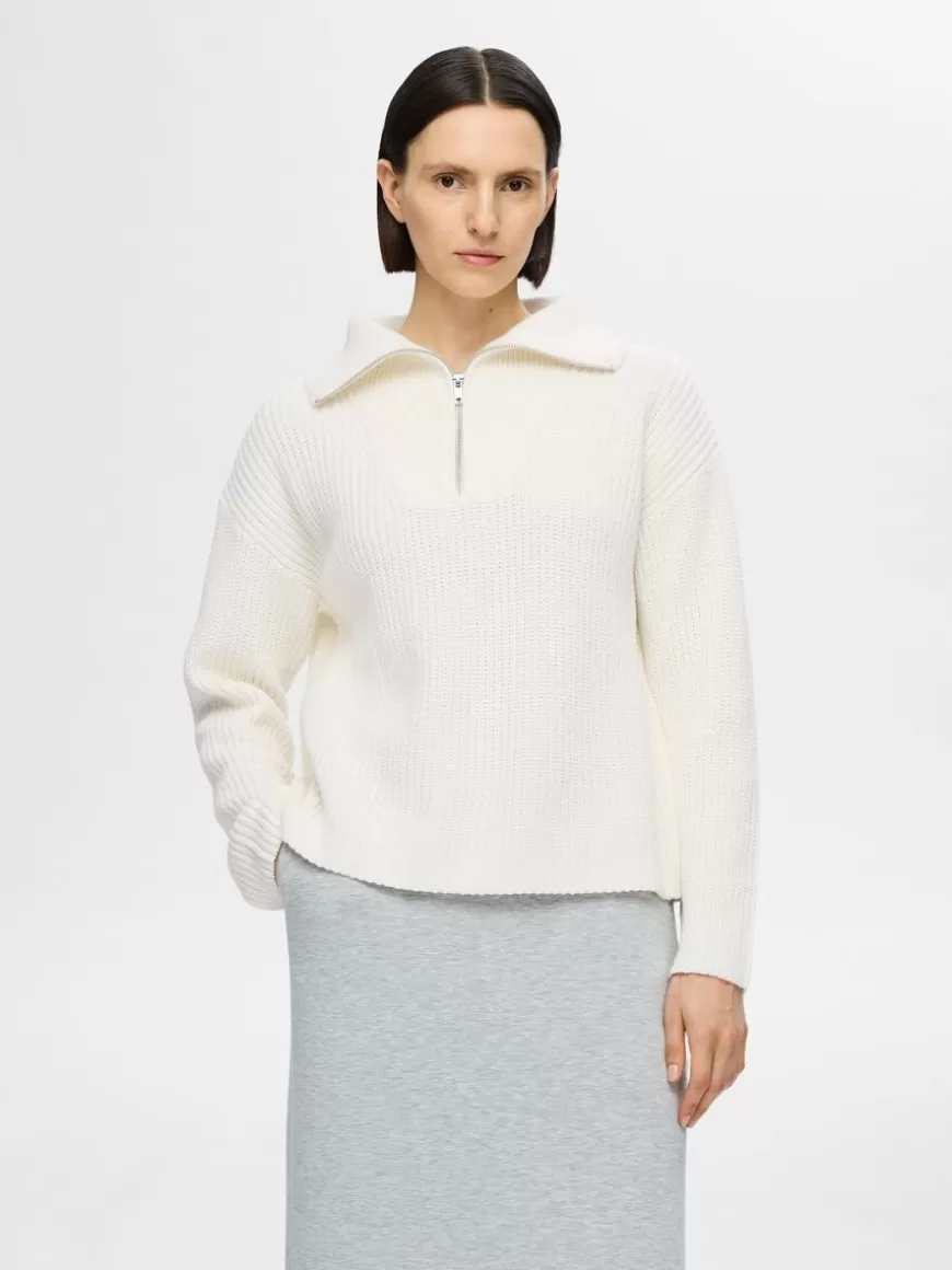 SELECTED HALV GLIDELÅS PULLOVER White Hot