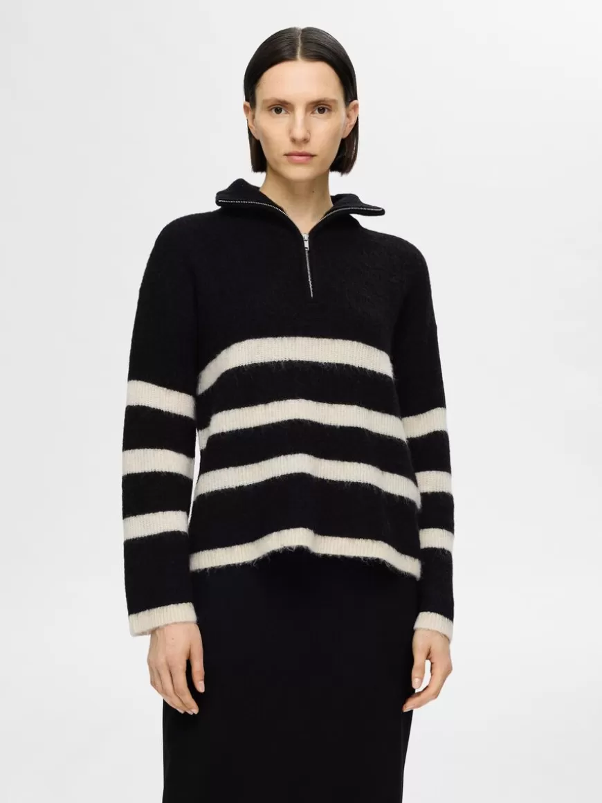 SELECTED HALV GLIDELÅS PULLOVER Black Online