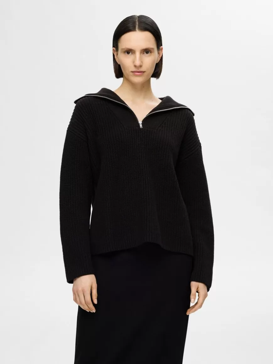 SELECTED HALV GLIDELÅS PULLOVER Black Sale