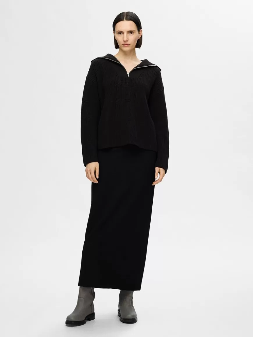 SELECTED HALV GLIDELÅS PULLOVER Black Sale