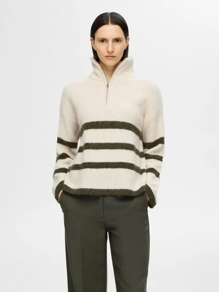 SELECTED HALV GLIDELÅS PULLOVER Beige Sale