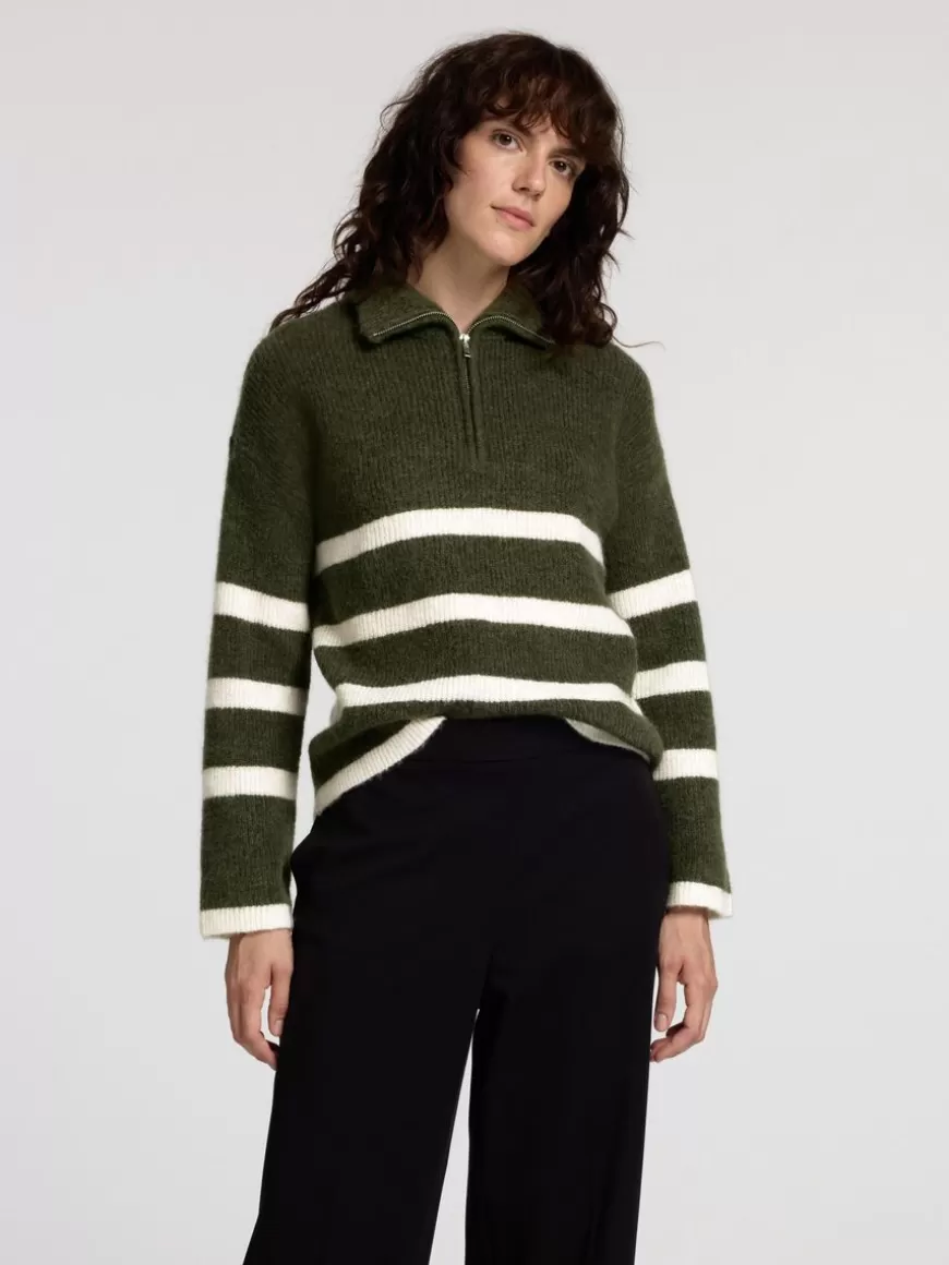 SELECTED HALV GLIDELÅS PULLOVER Green Flash Sale