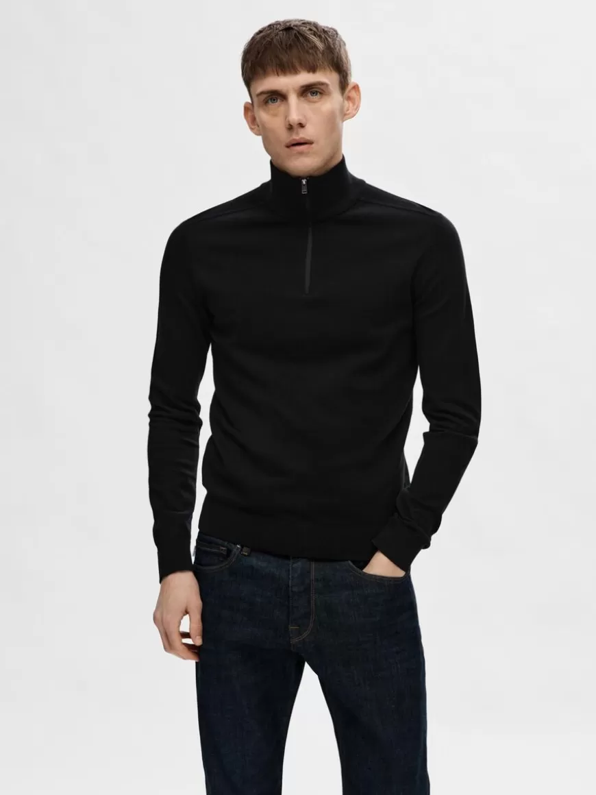 SELECTED HALV GLIDELÅS STRIKKET PULLOVER Black Cheap