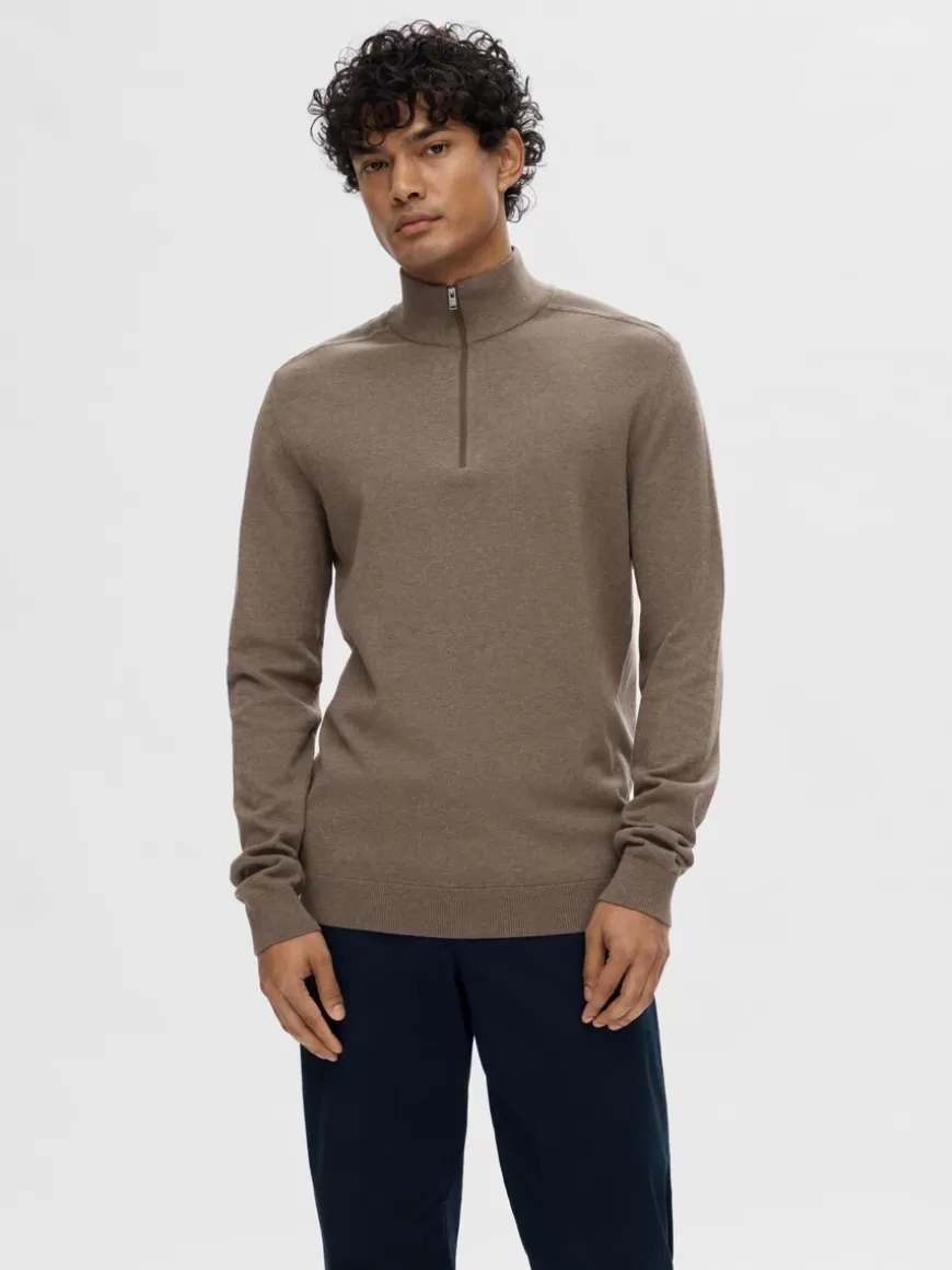 SELECTED HALV GLIDELÅS STRIKKET PULLOVER Brown Store