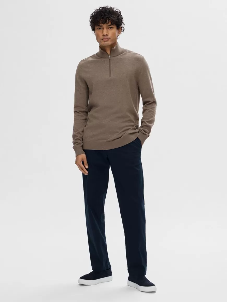 SELECTED HALV GLIDELÅS STRIKKET PULLOVER Brown Store