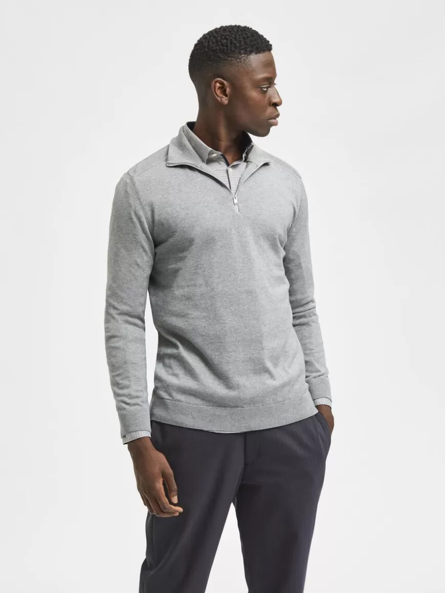 SELECTED HALV GLIDELÅS STRIKKET PULLOVER Grey Flash Sale