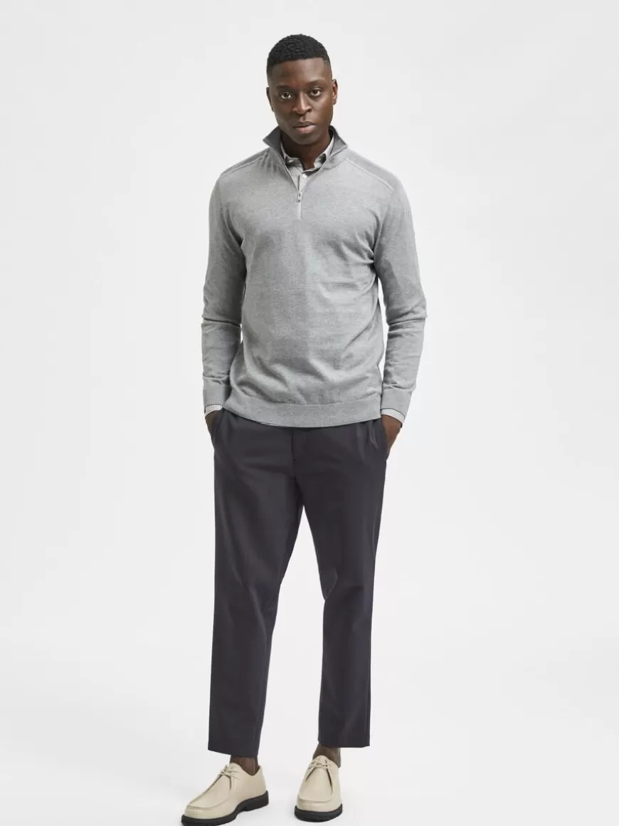 SELECTED HALV GLIDELÅS STRIKKET PULLOVER Grey Flash Sale