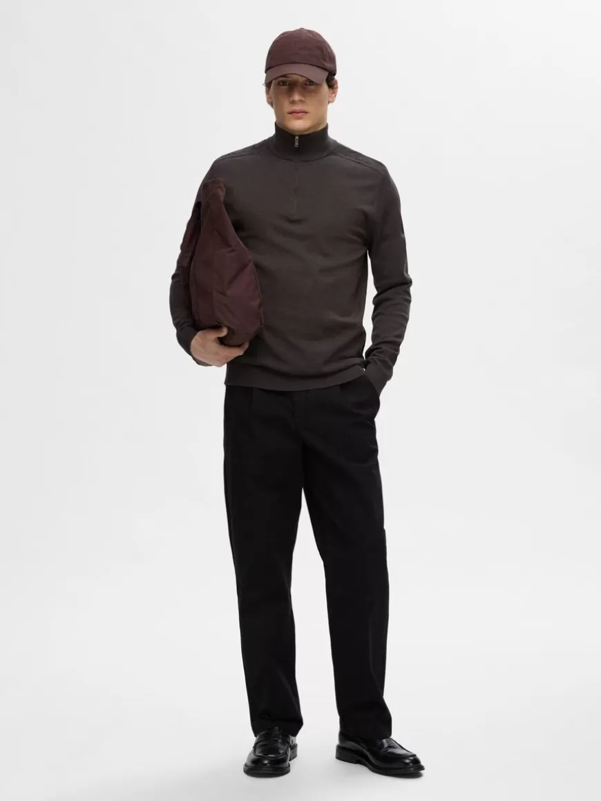 SELECTED HALV GLIDELÅS STRIKKET PULLOVER Brown Store