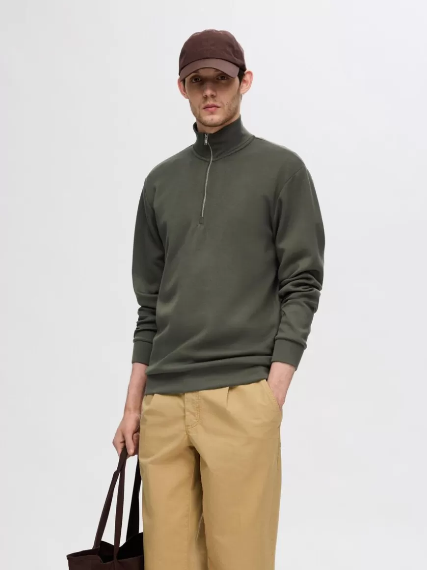 SELECTED HALV GLIDELÅS SWEATSHIRT Green Flash Sale