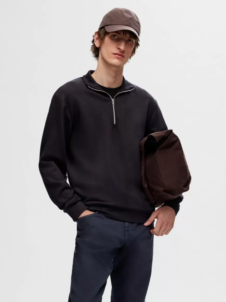 SELECTED HALV GLIDELÅS SWEATSHIRT Black Shop