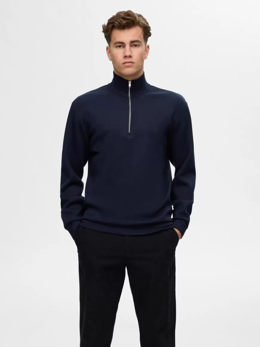 SELECTED HALV GLIDELÅS SWEATSHIRT Blue Cheap