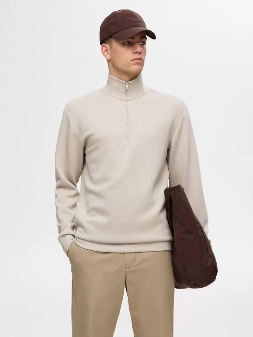 SELECTED HALV GLIDELÅS SWEATSHIRT Beige Cheap