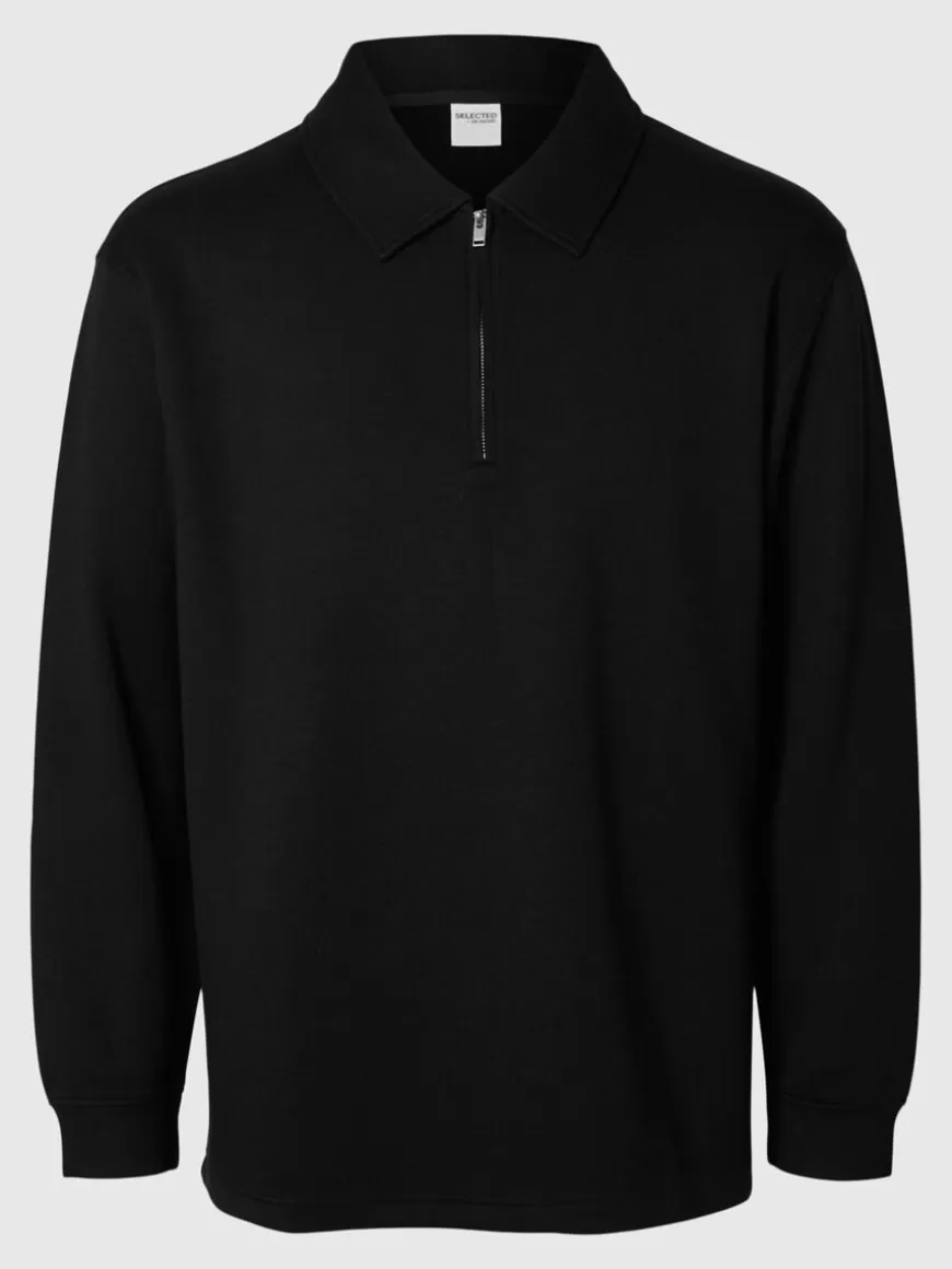 SELECTED HALV GLIDELÅS SWEATSHIRT Black Discount