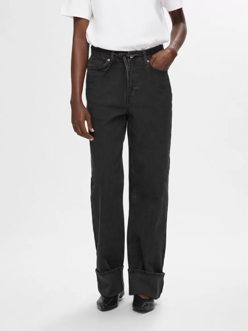 SELECTED HIGH WAISTED JEANS MED VID PASSFORM Black Shop