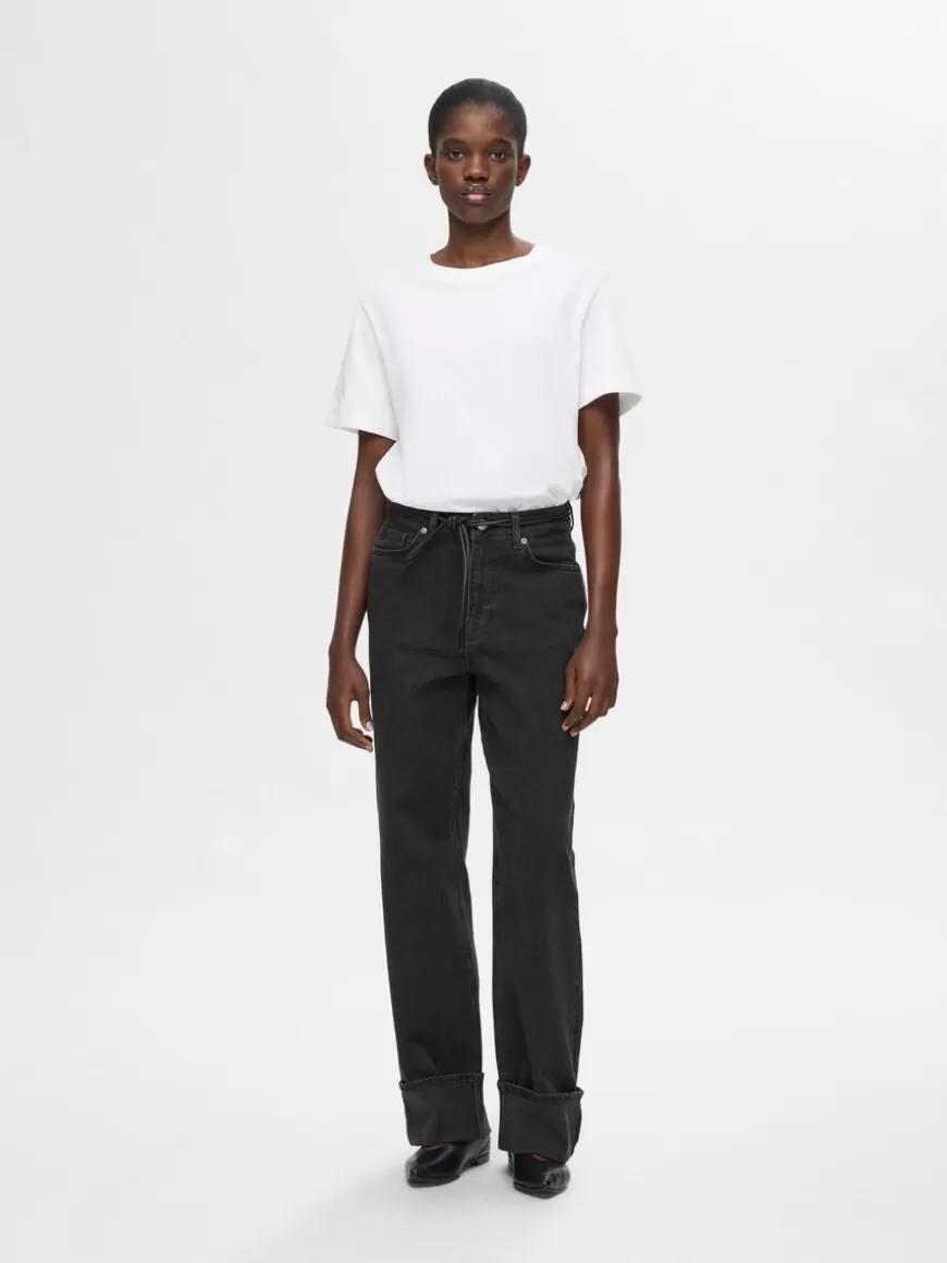 SELECTED HIGH WAISTED JEANS MED VID PASSFORM Black Shop