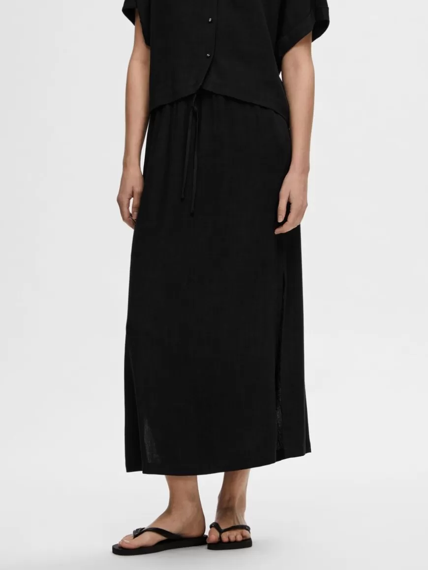 SELECTED HIGH WAISTED MAKSISKJØRT Black Best