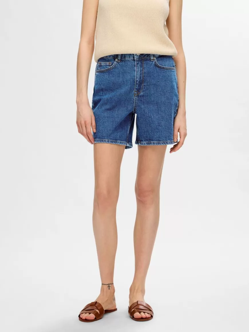 SELECTED HIGH-WAISTED OLASHORTS Blue Cheap