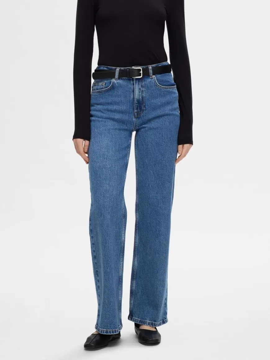 SELECTED HØY MIDJE JEANS MED VIDE BEN Blue Sale