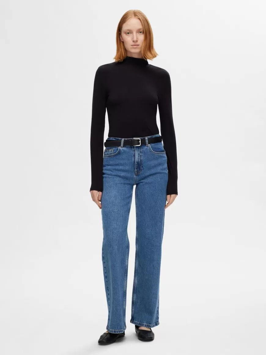 SELECTED HØY MIDJE JEANS MED VIDE BEN Blue Sale