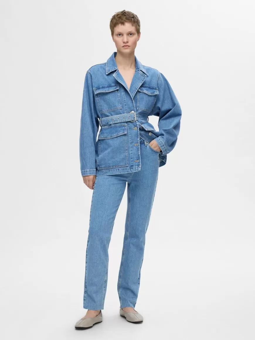 SELECTED HØY MIDJE STRAIGHT FIT JEANS Blue Sale