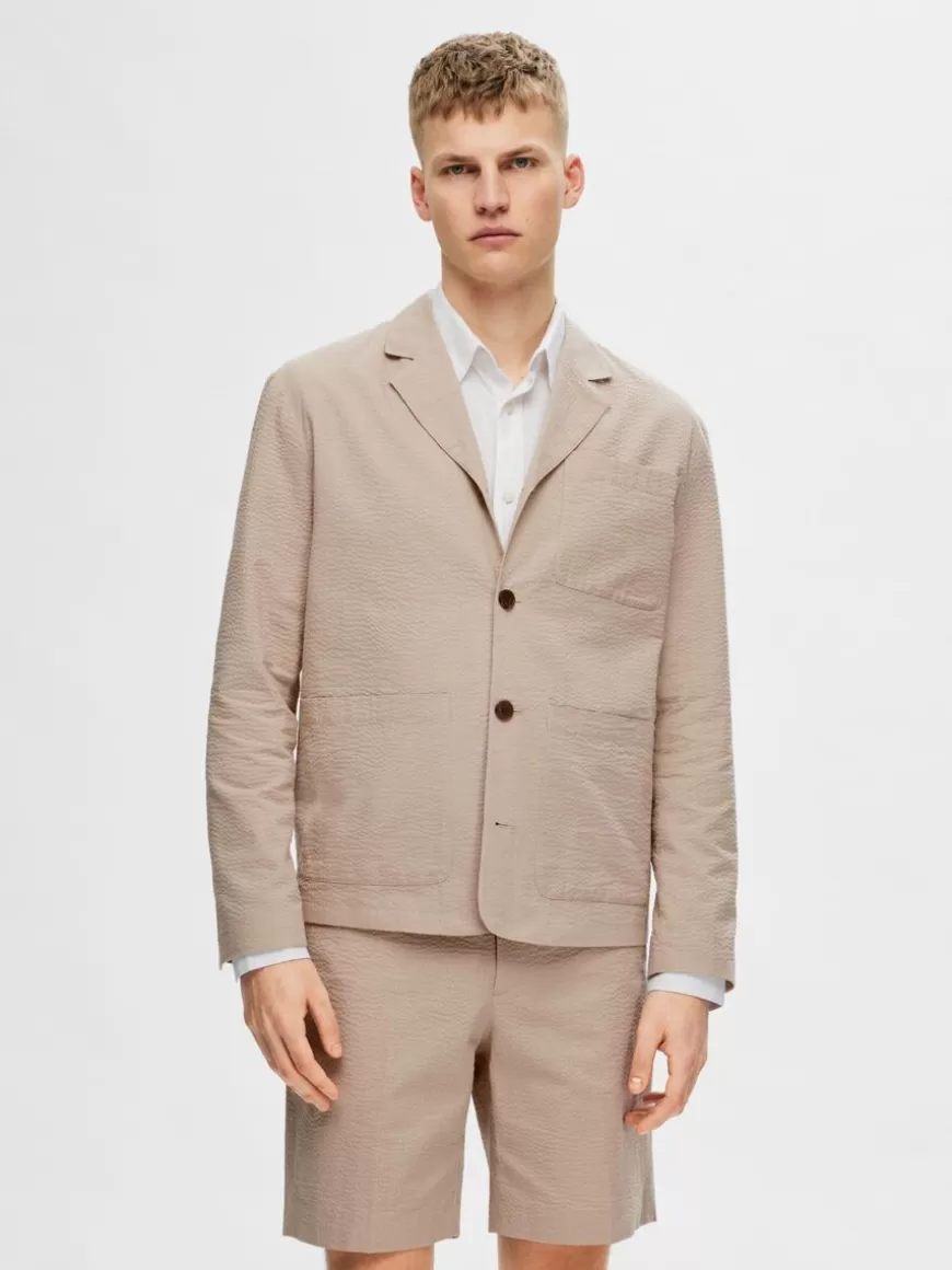 SELECTED HYBRID BOMULL SEERSUCKER BLAZER Beige Shop