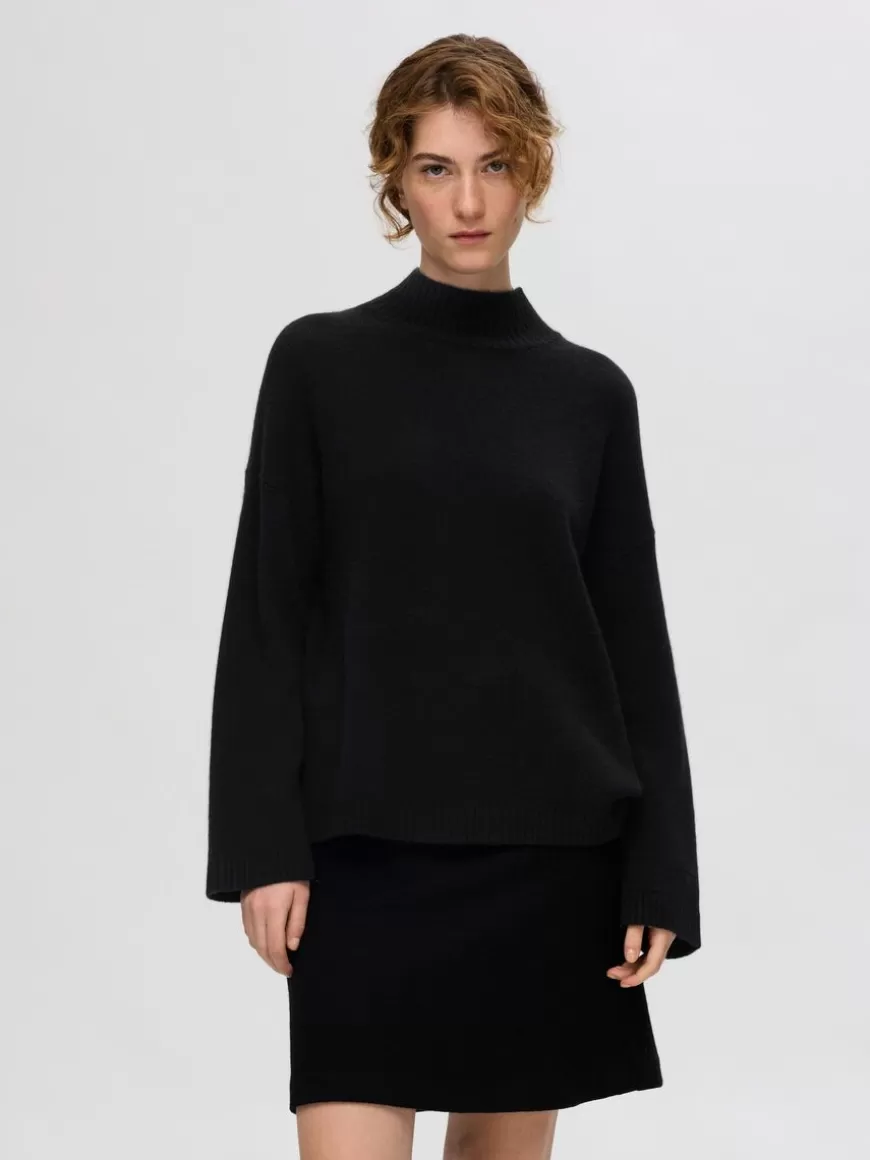 SELECTED HØYHALSET STRIKKET PULLOVER Black Cheap