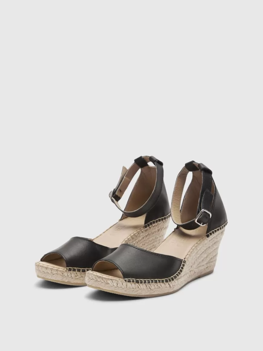 SELECTED HØYHÆLT SKINN ESPADRILLER Black Cheap