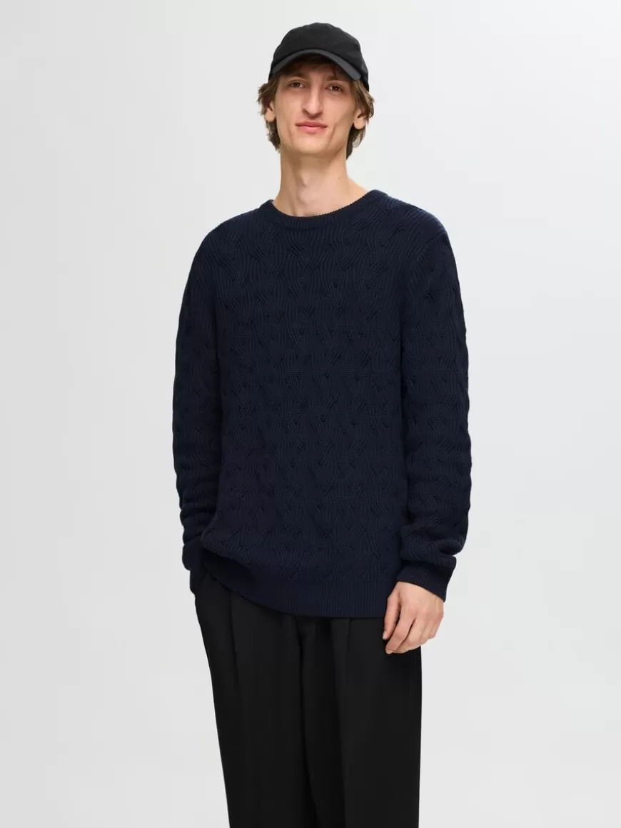 SELECTED KABELSTRIKK CREW NECK-GENSER Blue Online