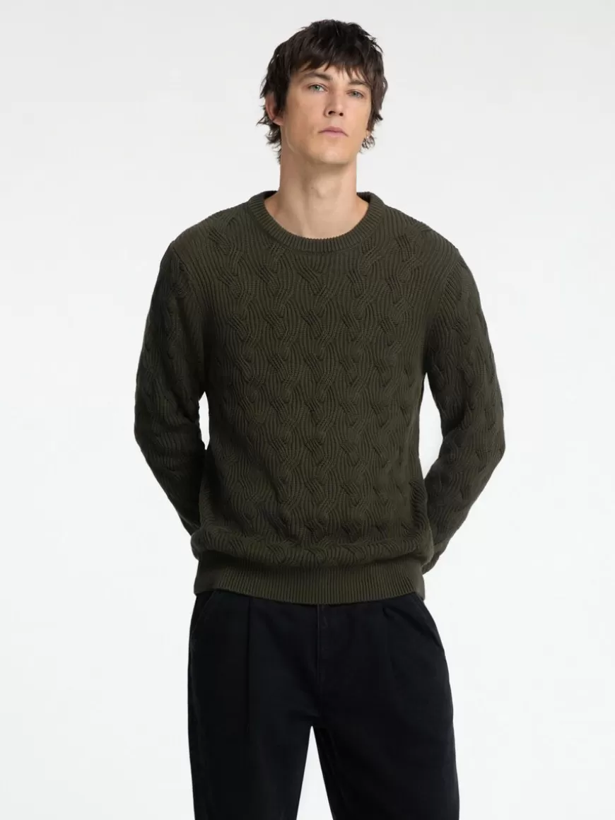 SELECTED KABELSTRIKK CREW NECK-GENSER Green New