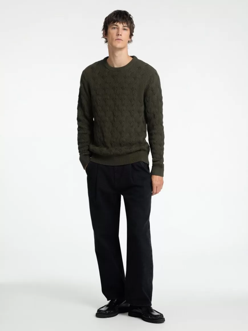 SELECTED KABELSTRIKK CREW NECK-GENSER Green New